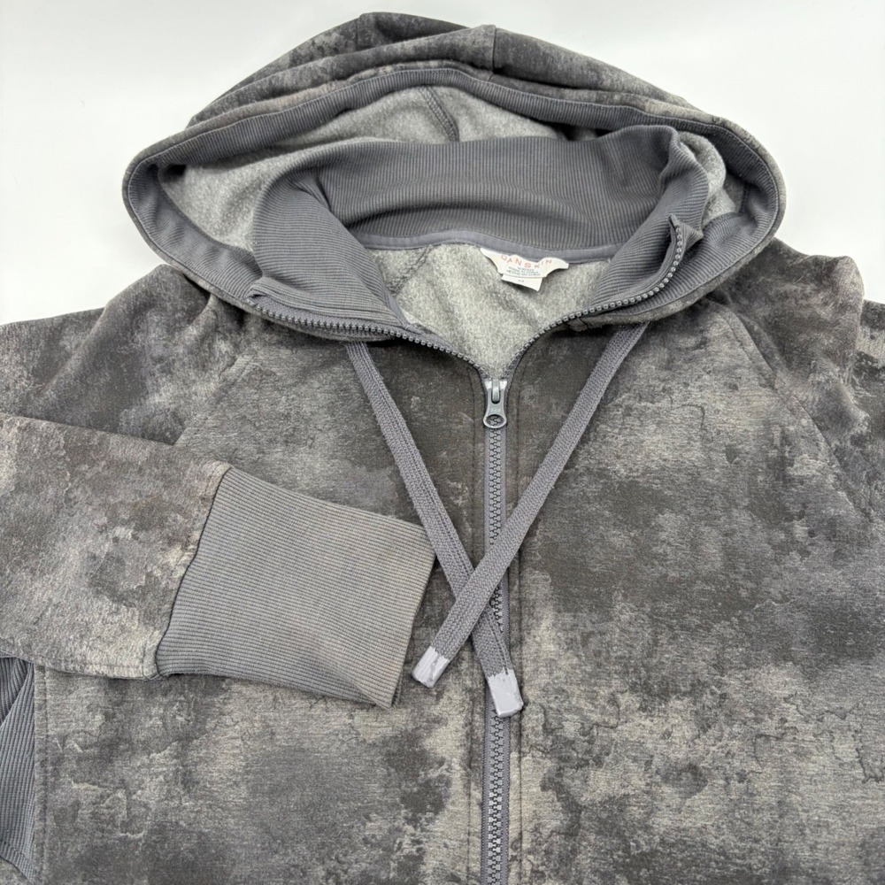 Danskin Womens Grey Marbled Acid Wash Full Zip Fleece Hoodie Thumbholes Size M